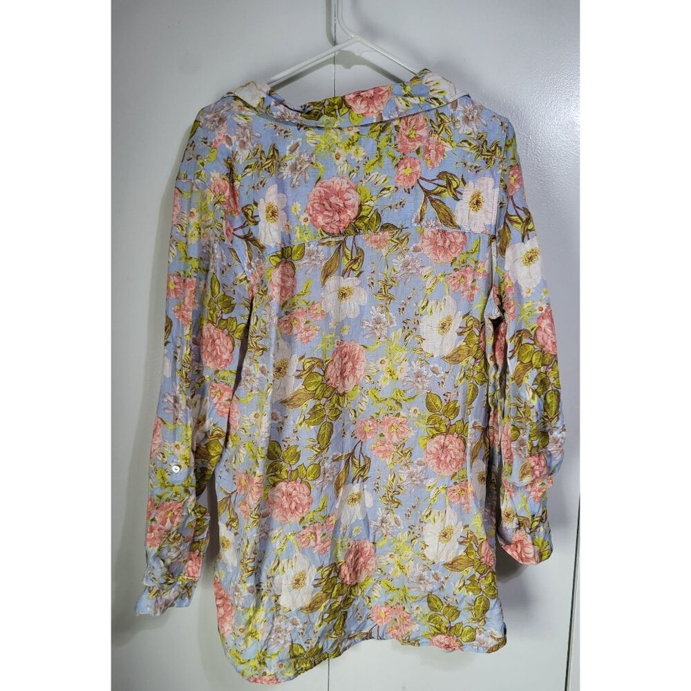 JOIE Women's SZ XL Linen Floral Roll Tab Sleeve Blouse Top Bloomcore Feminine - Picture 2 of 10
